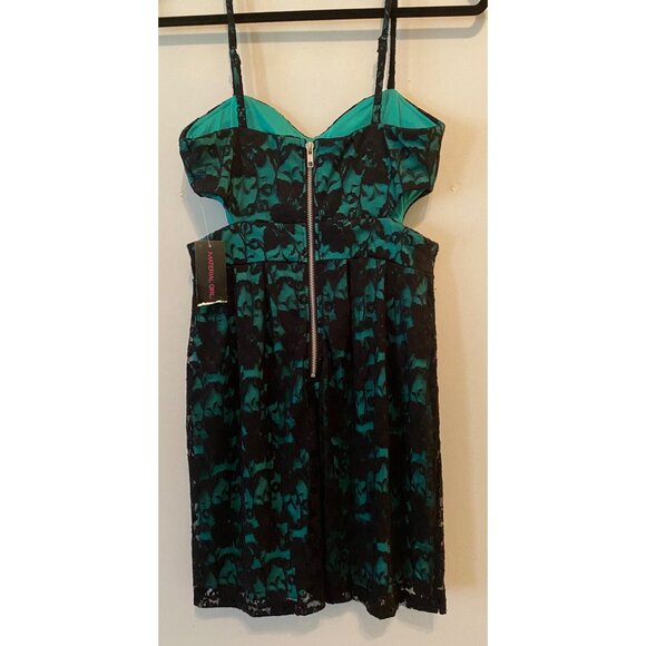 Material Girl Teal & Black Lace Overlay Fit & Flare Dress Zipper Back Medium - Picture 2 of 12